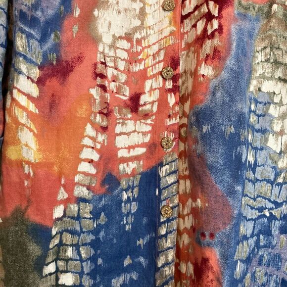 c.l.o.t.h.e.s. Tunic Top Womens Small Linen Watercolor Mandarin Collar Boho - Picture 8 of 13